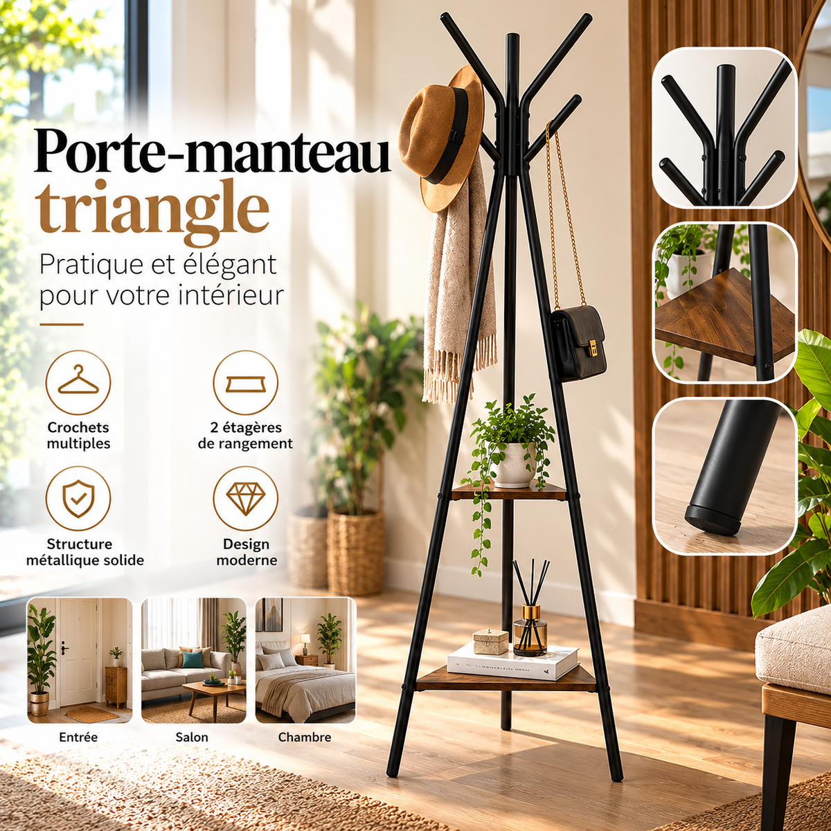 Portemanteau Triangle – Style Moderne & Rangement Malin