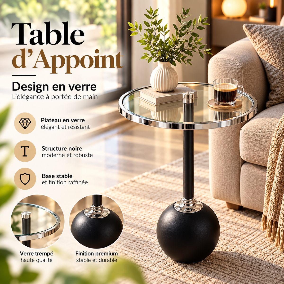 Table d'Appoint en Verre – Design Chic & Minimaliste