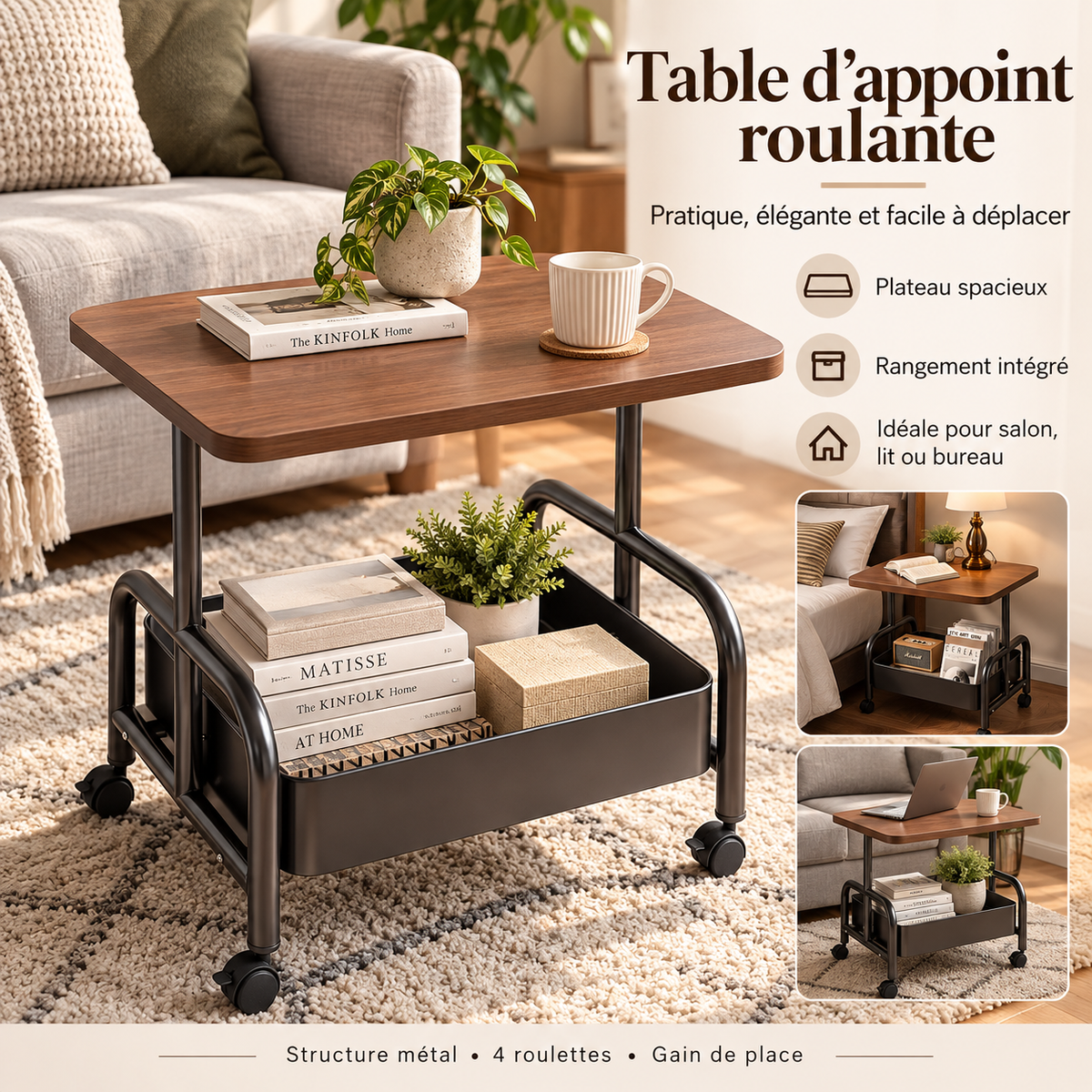 Table d'appoint roulante